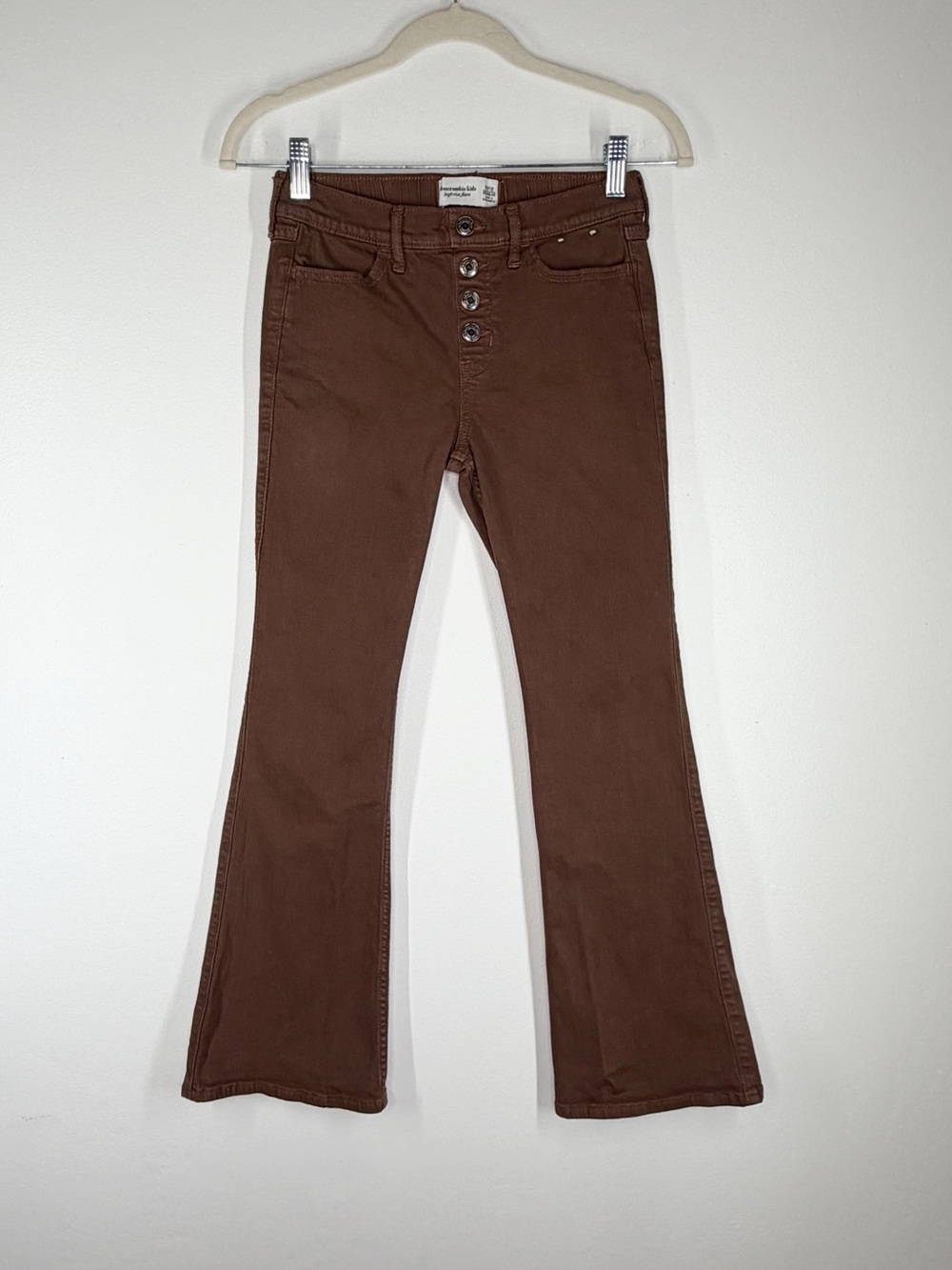 Abercrombie Kids High-Rise Flare Brown Jeans Pull On Faux Button Kids Size 11/12